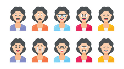 Set of illustrations of female cartoon characters