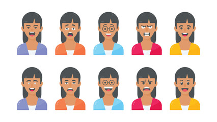 Girls with different facial expressions and emotions