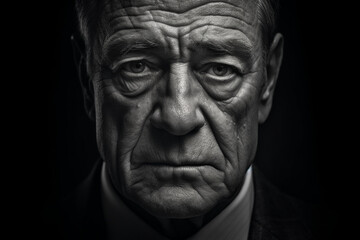 Portrait of stern elderly man, close up 
