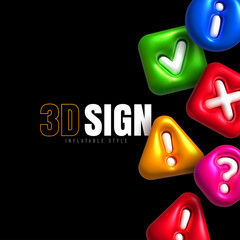 Realistic banner with inflated 3D signs. Inflatable signs set. Vector illustration