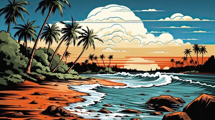 Beach Illustration, Generative AI