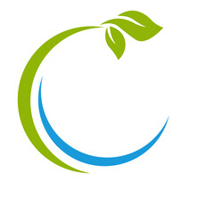 Green and blue circle with green leaf