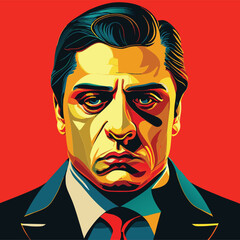 Portrait of a man. Vector illustration of Mafia man in a suit. Chicago gangster mafia boss. - obrazy, fototapety, plakaty