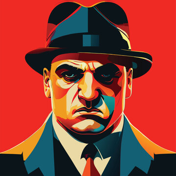 Portrait of a man. Vector illustration of Mafia man in a suit. Chicago gangster mafia boss.