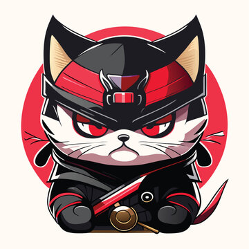 T-shirt design ninja cat with background, digital art futuristic.