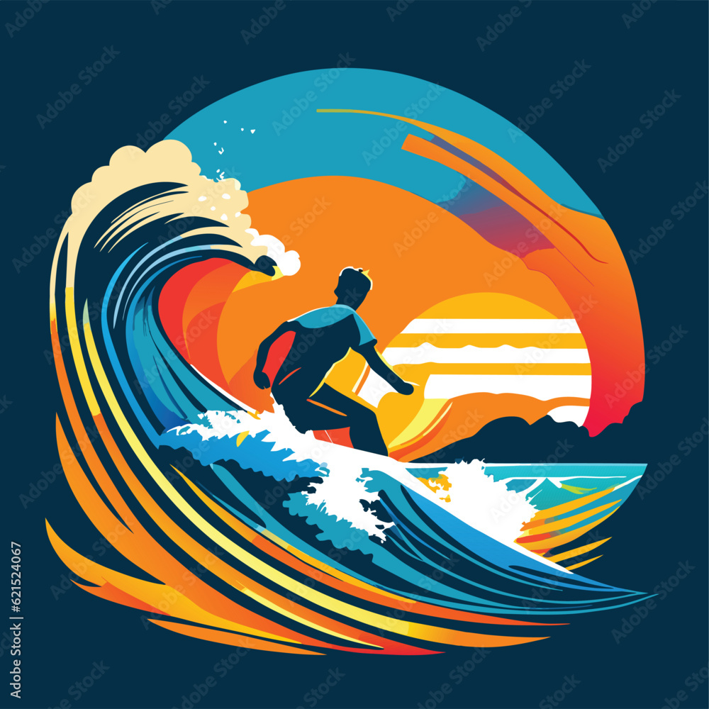 Wall mural Surf T-shirt Design Waves in the sea. Vector Illustration