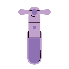 Portable handheld electric fan. Mini cooling hand fan. Portable equipment for summer travel in the heat. Vector illustration in cartoon style. Isolated white background.  © anniebirdie