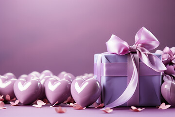 Valentine's day, copy space on soft purple background. AI generative