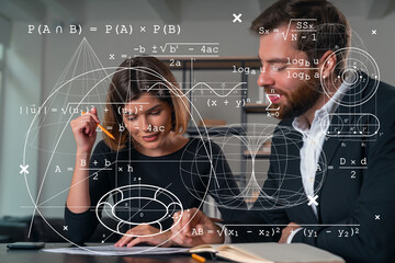 Businesspeople in formal wear taking notes signing contract at office workplace. Concept of...