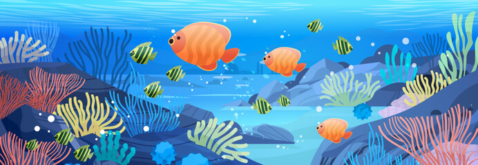Naklejka na ściany i meble sea or ocean marine fauna with fish and coral reef underwater recreational activity concept