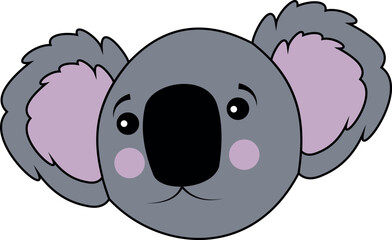 Koala bear with pink ears and cheek (character) for baby or child textile print. Decorative drawing for baby room wall.