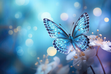 Blue Butterfly with Beautiful Bokeh Abstract Background