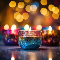 Beautiful Decorated Colorful Candles. Generative AI illustration.