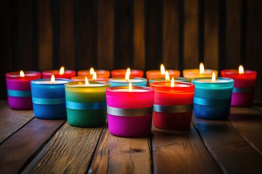 Beautiful Decorated Colorful Candles. Generative AI illustration.
