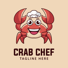 Crab chef mascot logo, food logo template.
