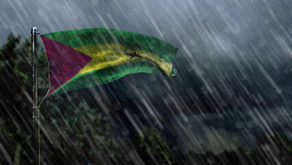 flag of Sao Tome and Principe with rain and dark clouds, windstorm forecast symbol - nature 3D rendering