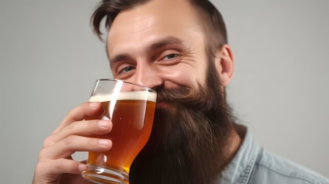 Closeup man with a glass of beer. Partial view. Generative AI