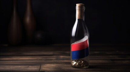 Fototapeta na wymiar French flags on a french champagne bottle cork on an old wooden table. Generative Ai