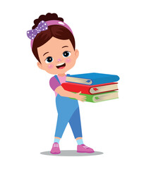 Cartoon boy holding a pile of books