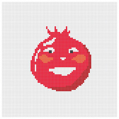 Pixel apple fruit for puzzles, games or cross stitch designs. Pixelated style 8 bit icon large scale isolated on white background. Minimalistic pixelart vector.