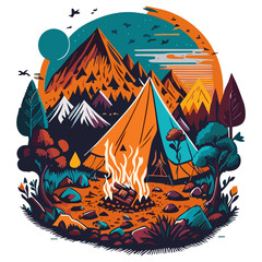 Camping clipart is used for print on demand designs, apparel, and accessories, allowing you to capture the essence of outdoor adventures and create products that resonate with camping enthusiasts