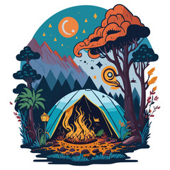 Camping clipart is used for print on demand designs, apparel, and accessories, allowing you to capture the essence of outdoor adventures and create products that resonate with camping enthusiasts