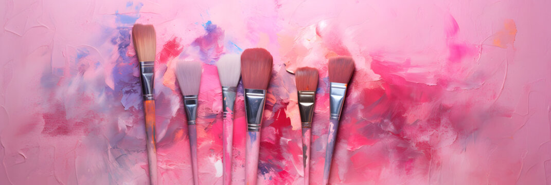 Paint Brushes, Artist Tools for Drawing on Textured Pink Background Stock  Image - Image of creative, design: 179978371