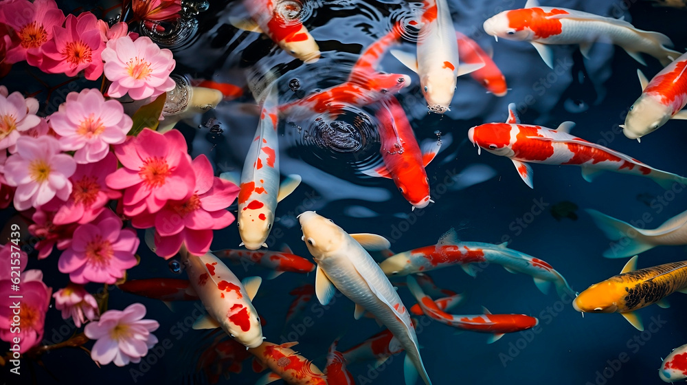 Sticker river pond decorative orange underwater fishes nishikigoi. aquarium koi asian japanese wildlife colo - Stickers