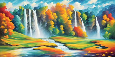 Highland river waterfall. Ai generated illustration