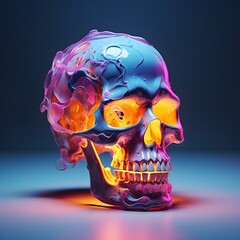 Halloween concept made of surreal skull head on blue background. Generative AI