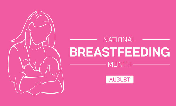National Breastfeeding Month design with a line drawing of a mother breastfeed her baby on a pink background. Vector illustration - Powered by Adobe