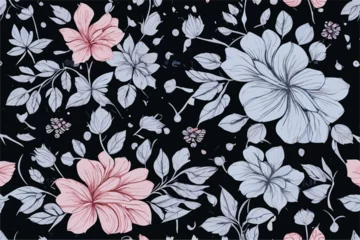 Gordijnen Abstract vector seamless floral pattern in pastel colors on a black background. © TKalinovskaya