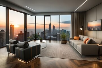 Fototapeta premium modern living room with fireplace