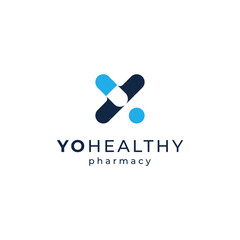 letter Y and medicine for healthcare and pharmacy logo design