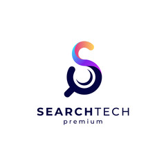 shiny letter S and magnifying glass for search engine logo design