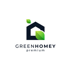 simple home and leaves for eco living logo design