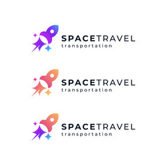 Fototapeta na wymiar colorful rocket and star for technology, travel, transportation or education logo