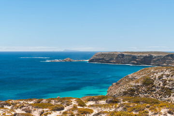 Fototapeta na wymiar Cape Spencer coastline at Innes National Park on a bright day, Yorke Peninsula, South Australia