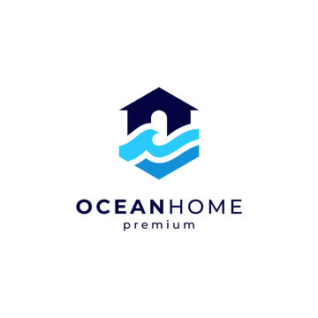 home and wave for travel and lodging logo design