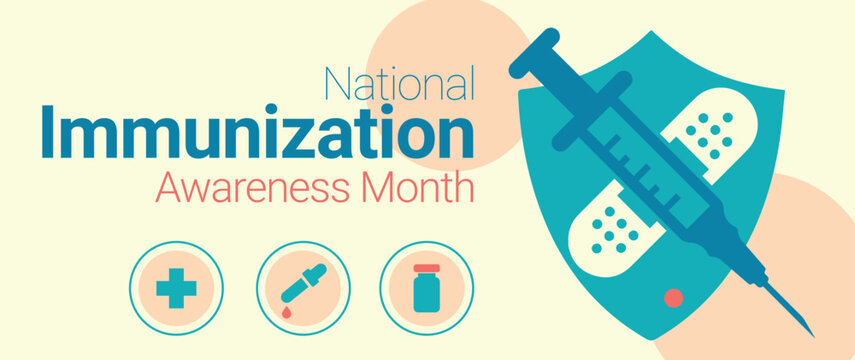 National immunization awareness month vector banner. Vaccination and protection against diseases education observed in August.