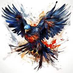 The wings of a bird of prey spread in a painting. (Illustration, Generative AI)