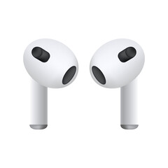 Wireless white headphones in 3d style. Vector illustration isolated on white background
