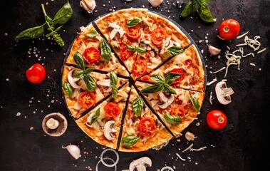 Food ingredients and spices for cooking delicious Italian pizza