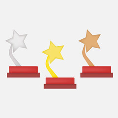 Cups in the form of a star Gold Silver and Bronze. The illustration is made in vector style.