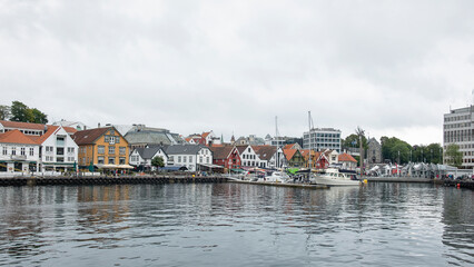 Part of the town surrounding the Stavangerfjord, with modern and old buildings and a long promenade which allows tourists and residents to enjoy the maritime vistas, Stavanger, Norway