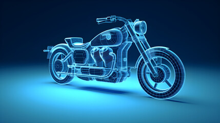 Obraz na płótnie Canvas Wireframe rendering of electric motorcycle on light blue background. Digital twin technology. Generative AI