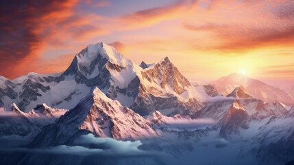 Fototapeta na wymiar a majestic view of a snow-covered mountain range at dusk, generative ai
