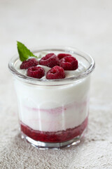 dessert with fresh berries and ice cream, close-up: summer delicious dish