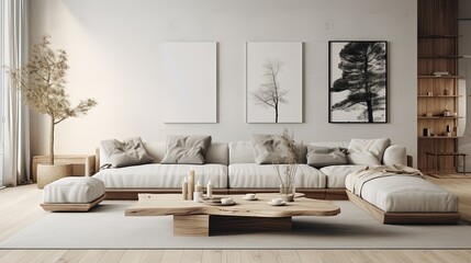a modern minimalist living room with scandinavian design, generative ai