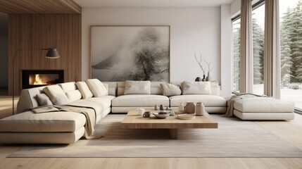 a modern minimalist living room with scandinavian design, generative ai